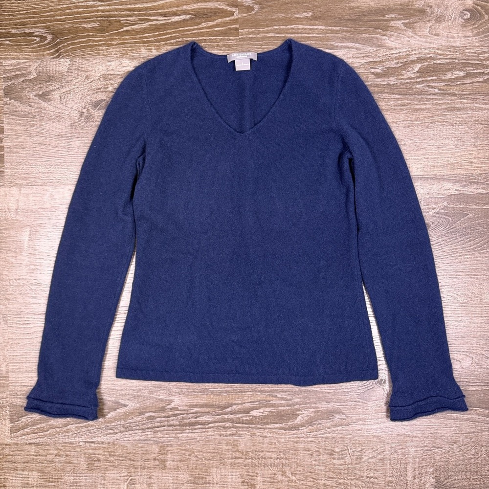 Ann Taylor Womens 100% Cashmere Sweater‎ V-Neck Navy Blue